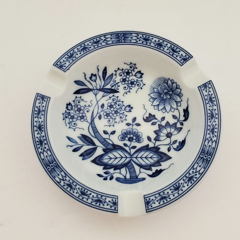 Vintage Blue Onion Ashtray Hutschenreuther Germany Bavaria Pottery Ceramic MCM